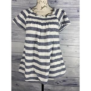 BeachLunchLounge Linen Tee Shirt Womens S Off On Shoulder Smocked Pleat Striped